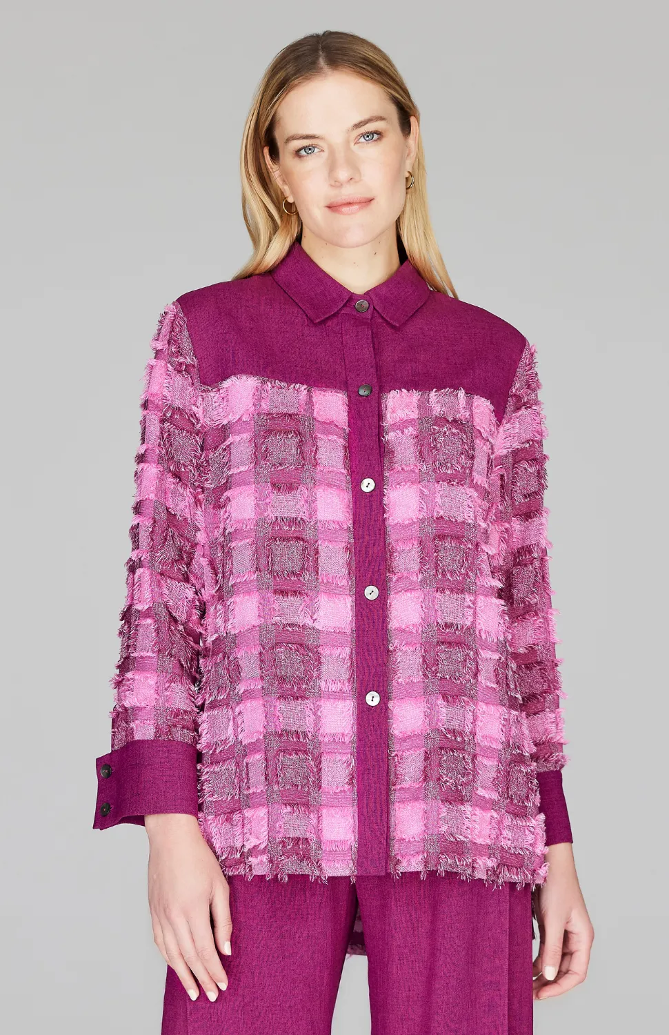 Eyelash Check Collared Button Down w/ Side Tab
