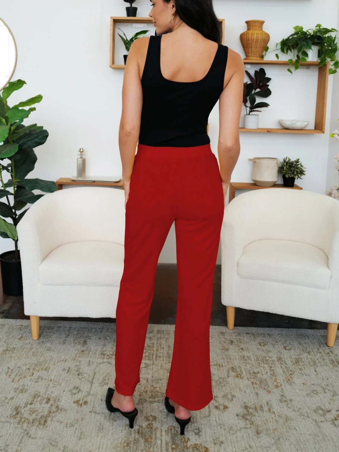 FAM-FAM Elastic Waist Bootcut Pants (9 Colors)
