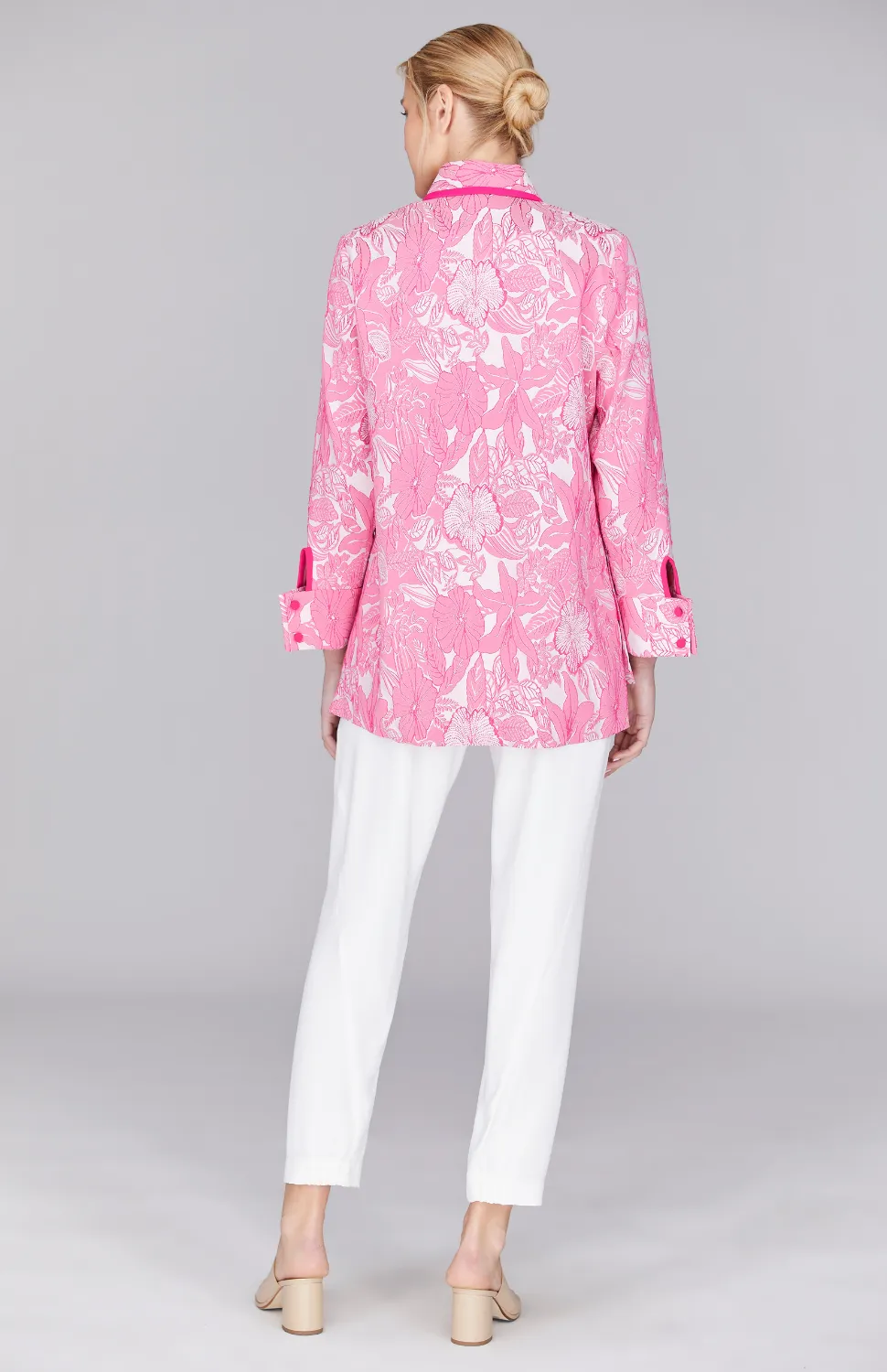 Floral Lattice Collared Button Down w/ Side Tab