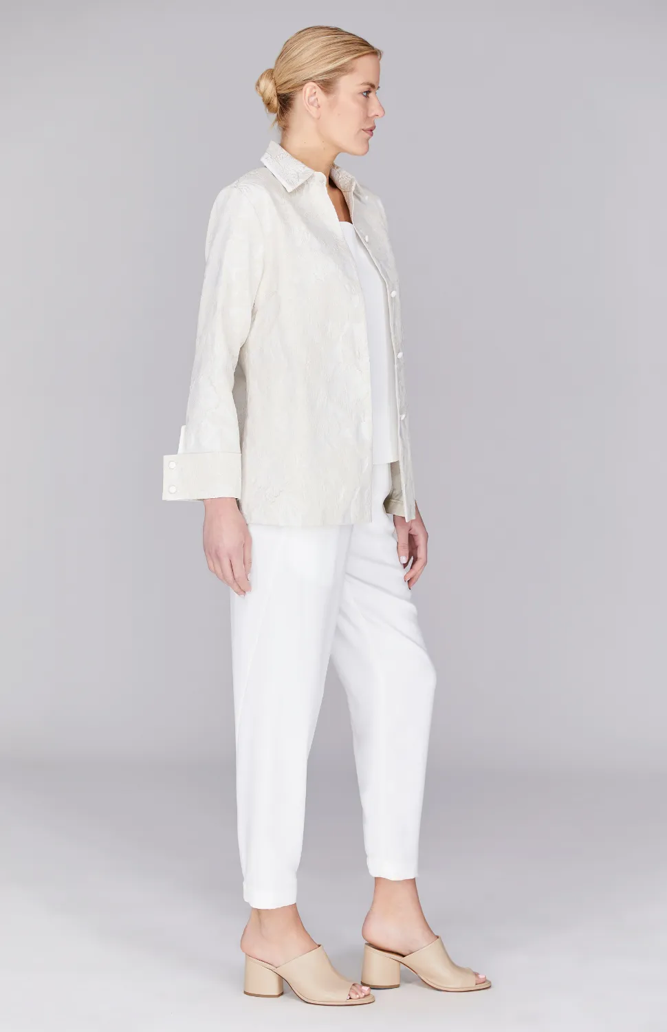 Floral Lattice Collared Button Down w/ Side Tab