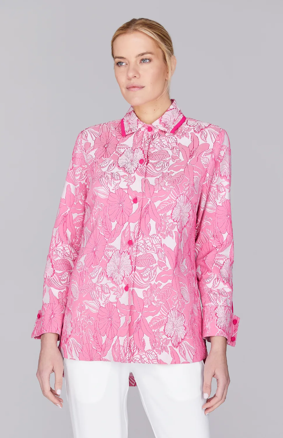 Floral Lattice Collared Button Down w/ Side Tab