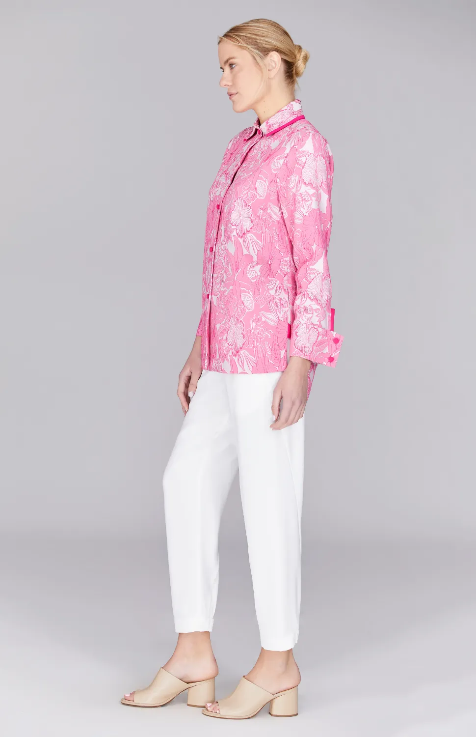 Floral Lattice Collared Button Down w/ Side Tab