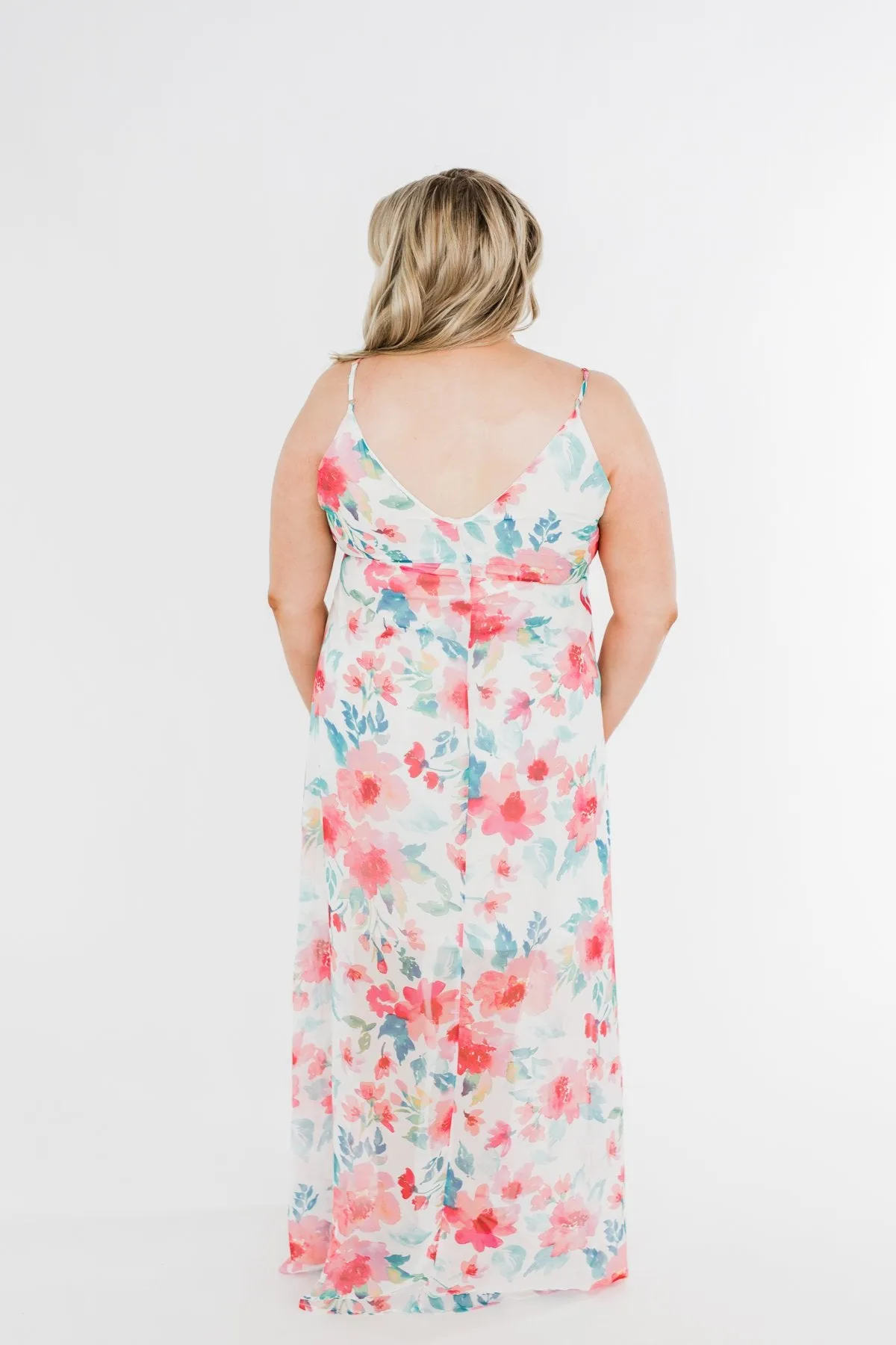 Follow The Sound Floral Maxi Shift Dress- Ivory & Coral