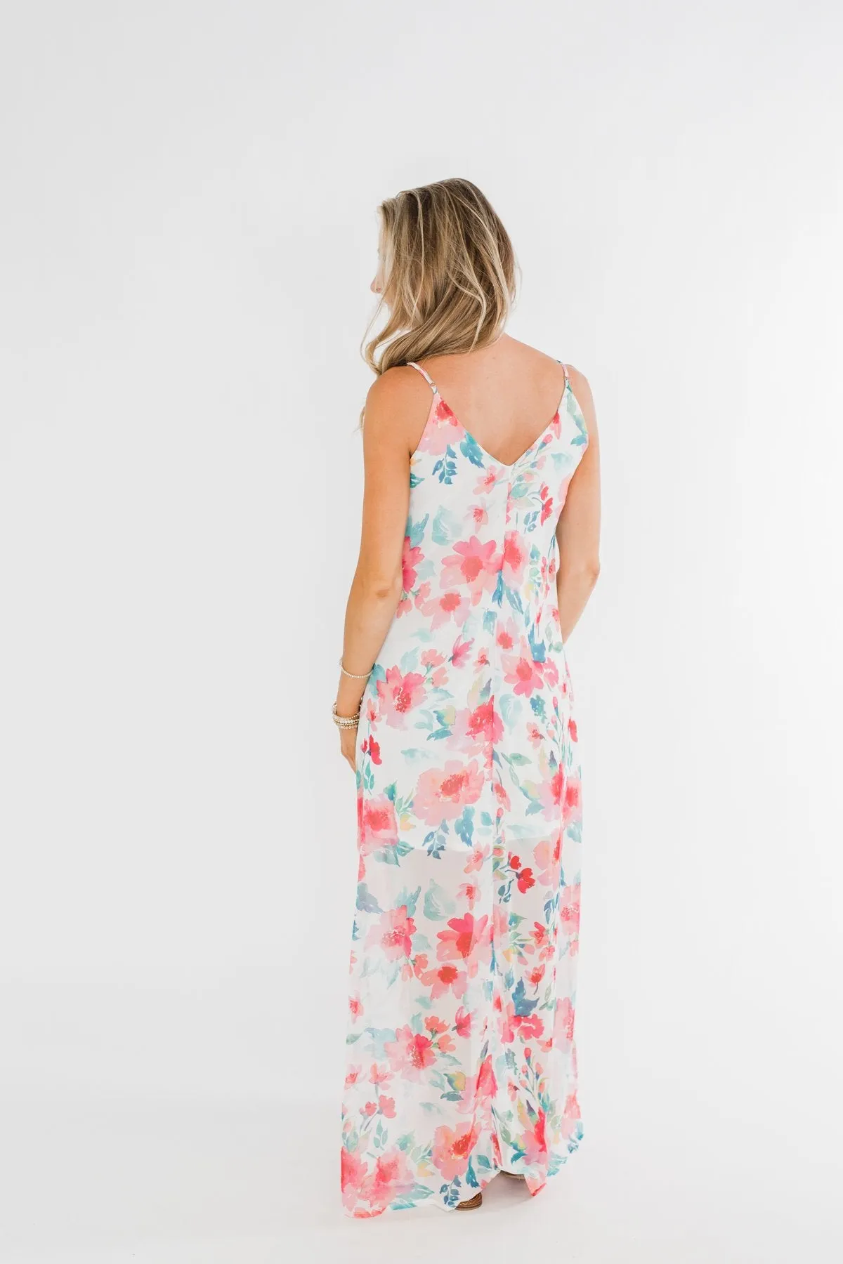 Follow The Sound Floral Maxi Shift Dress- Ivory & Coral