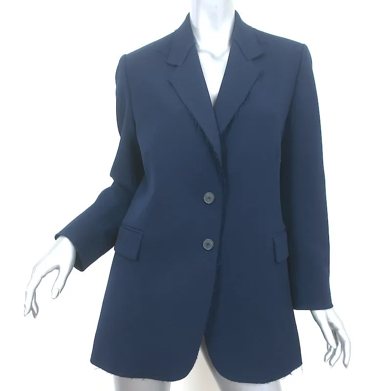 FRAME Oversized Raw Edge Blazer Navy Size Small Two-Button Jacket