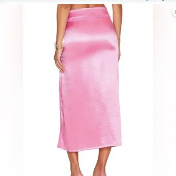 Free people Aurora Pink Flowy Midi skirt with side slit &amp; lace detail NWT sz 10