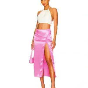 Free people Aurora Pink Flowy Midi skirt with side slit &amp; lace detail NWT sz 10