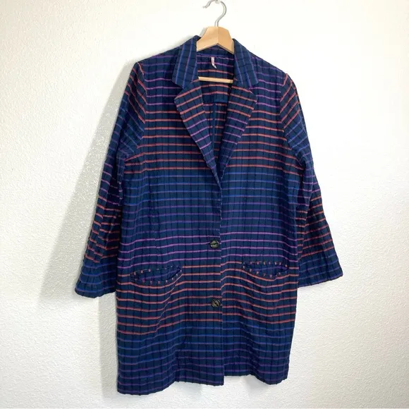 Free People Better Together‎ Blazer Jacket Medium Oversized Navy Button Up