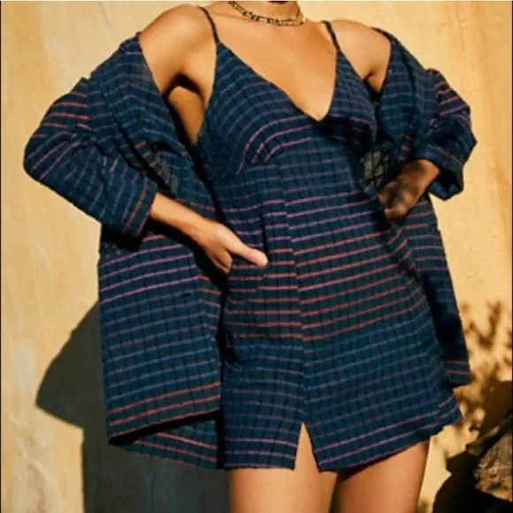 Free People Better Together‎ Blazer Jacket Medium Oversized Navy Button Up
