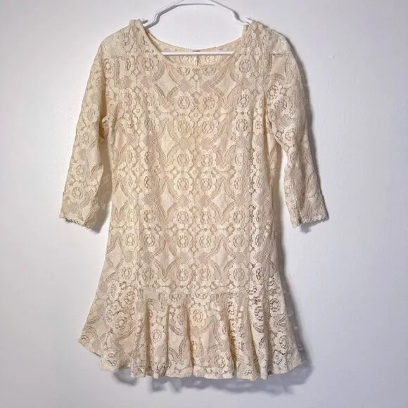 Free People Cream Lace Peplum 3/4 Sleeve Mini Dress