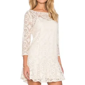 Free People Cream Lace Peplum 3/4 Sleeve Mini Dress