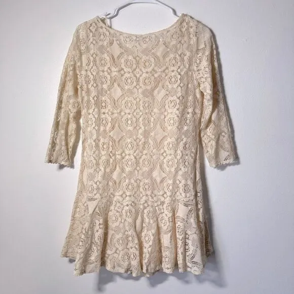 Free People Cream Lace Peplum 3/4 Sleeve Mini Dress