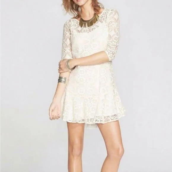 Free People Cream Lace Peplum 3/4 Sleeve Mini Dress