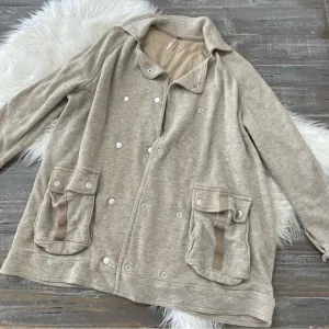 Free People Oversized Double Breasted Sweatshirt Jacket Shacket Pea Coat