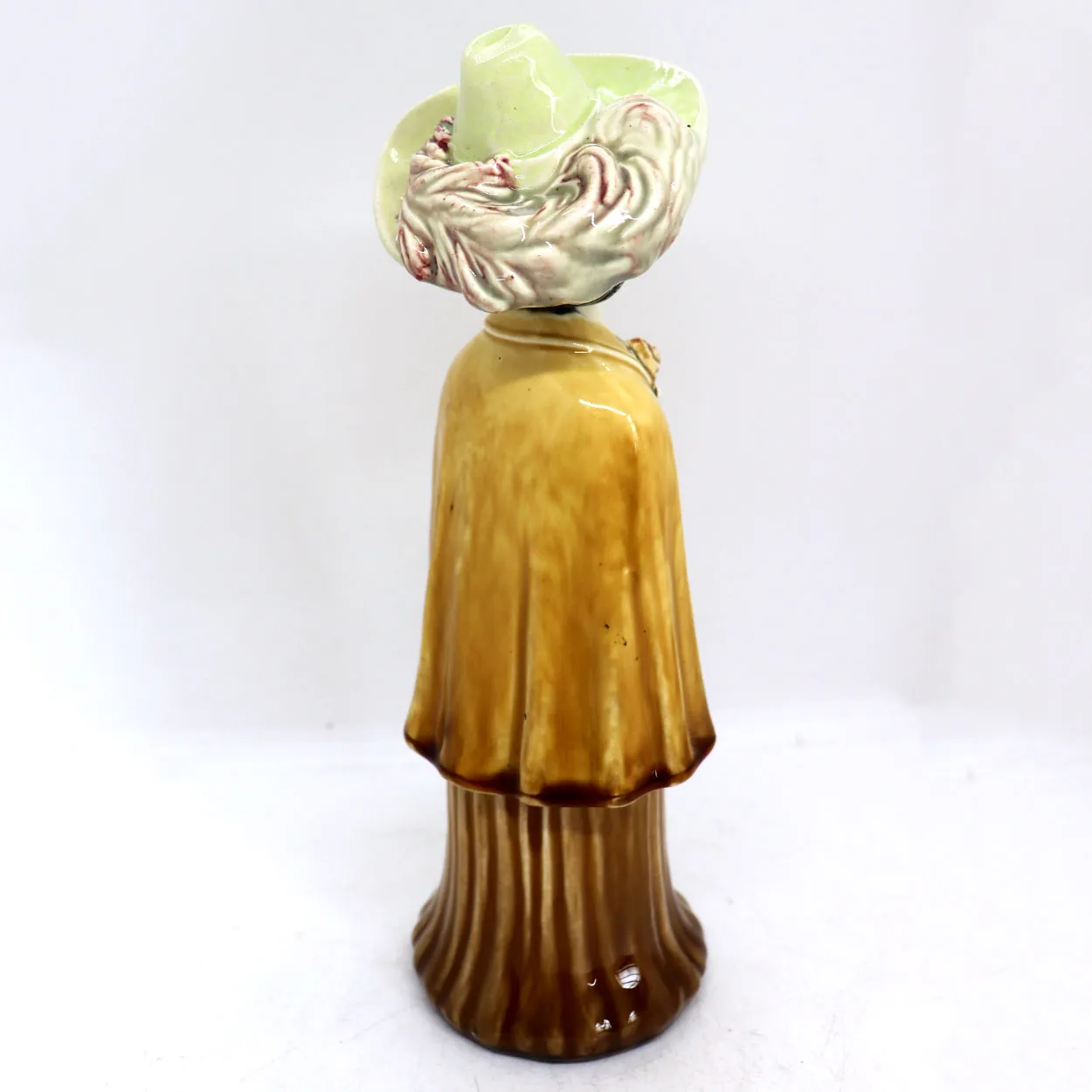 German Majolica Pottery Figural Lady Novelty Bottle / Whiskey Decanter