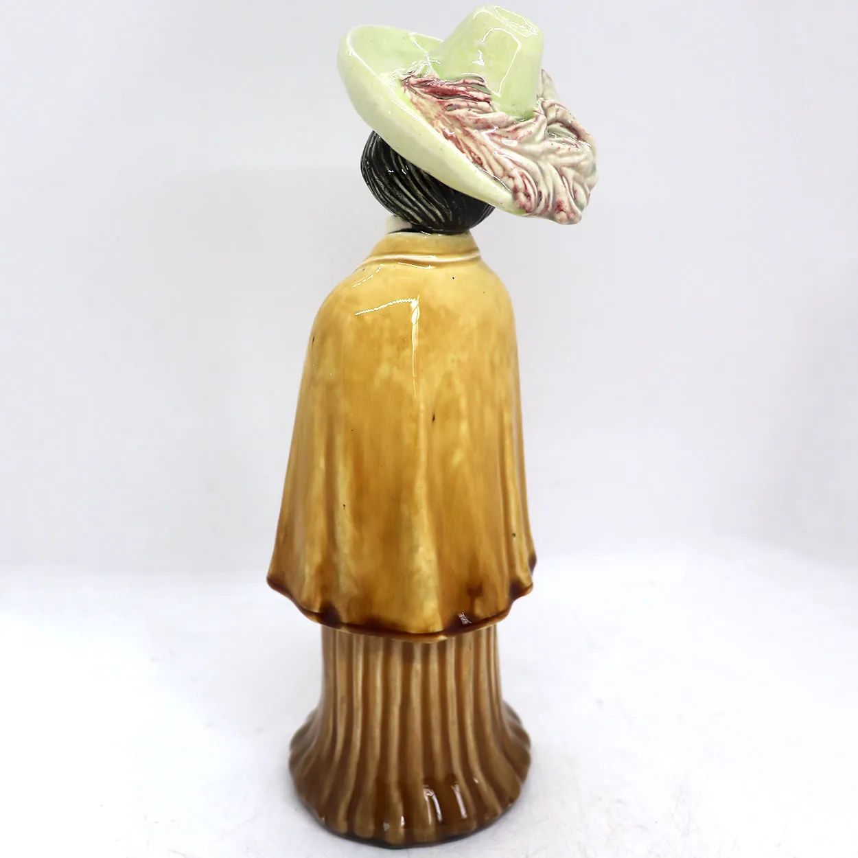 German Majolica Pottery Figural Lady Novelty Bottle / Whiskey Decanter