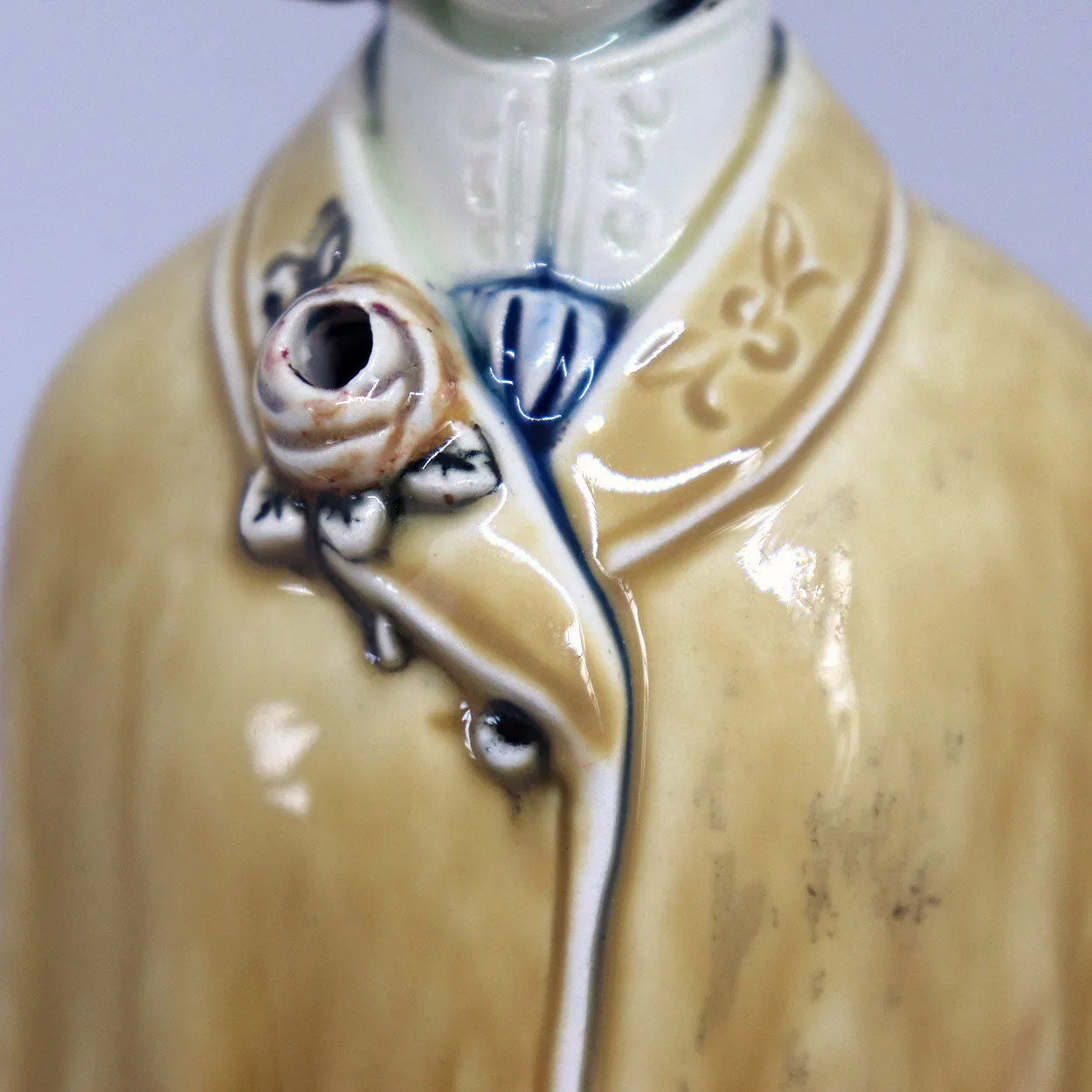German Majolica Pottery Figural Lady Novelty Bottle / Whiskey Decanter