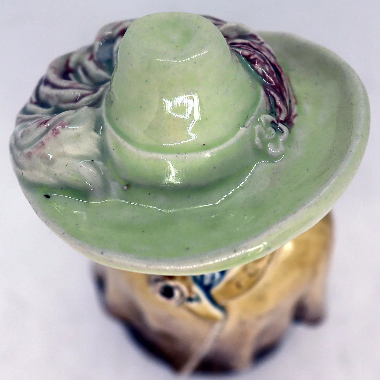 German Majolica Pottery Figural Lady Novelty Bottle / Whiskey Decanter