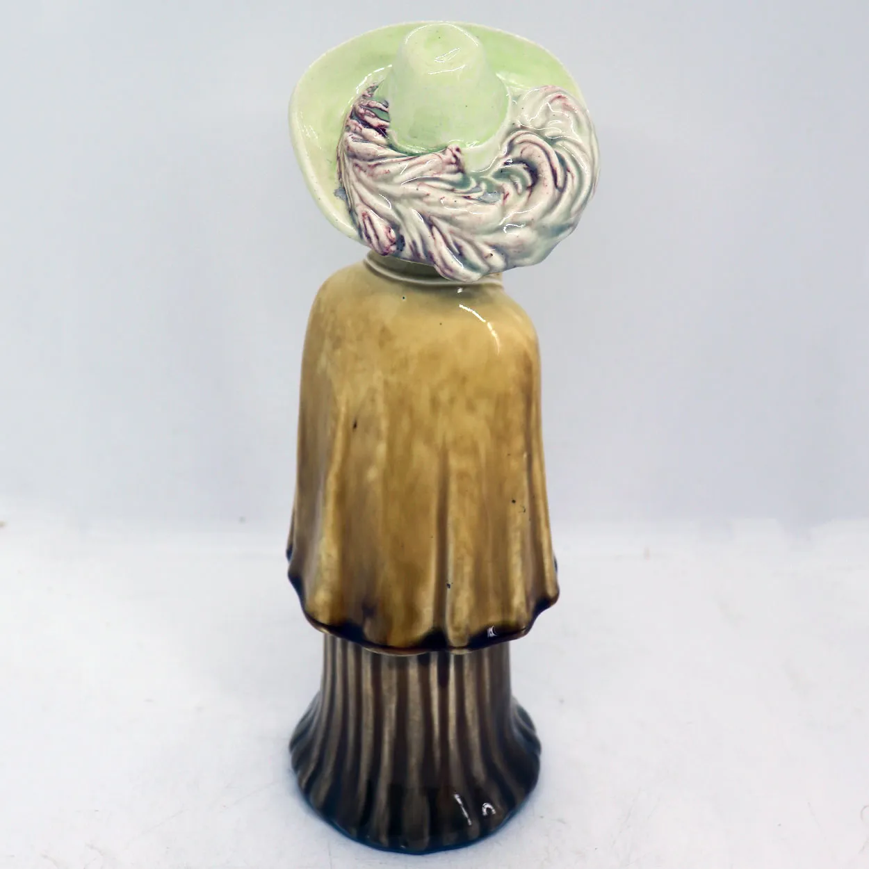 German Majolica Pottery Figural Lady Novelty Bottle / Whiskey Decanter