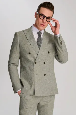 Giacomo Cotton Linen Double Breasted Suit Jacket in Green
