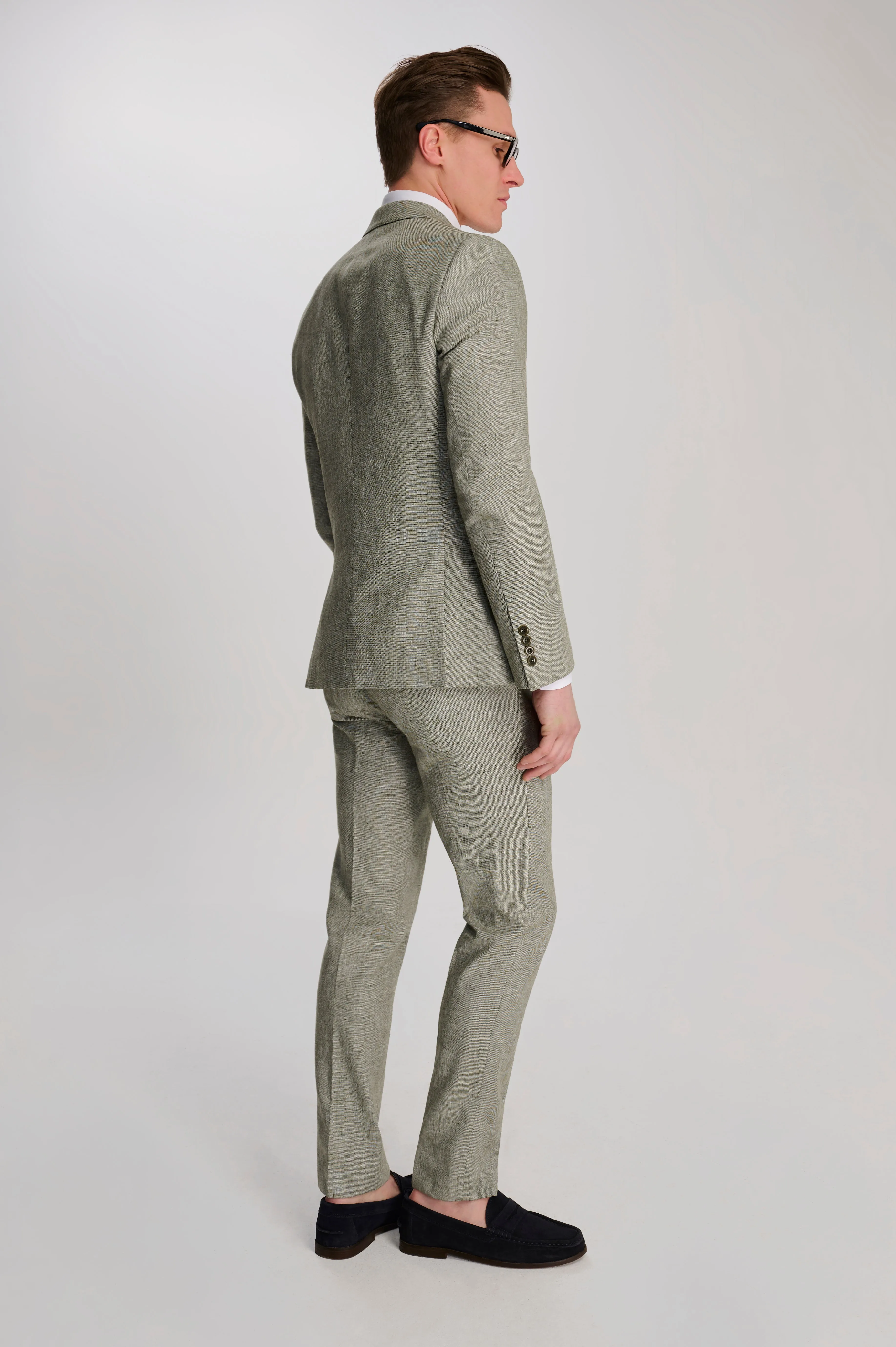 Giacomo Cotton Linen Double Breasted Suit Jacket in Green