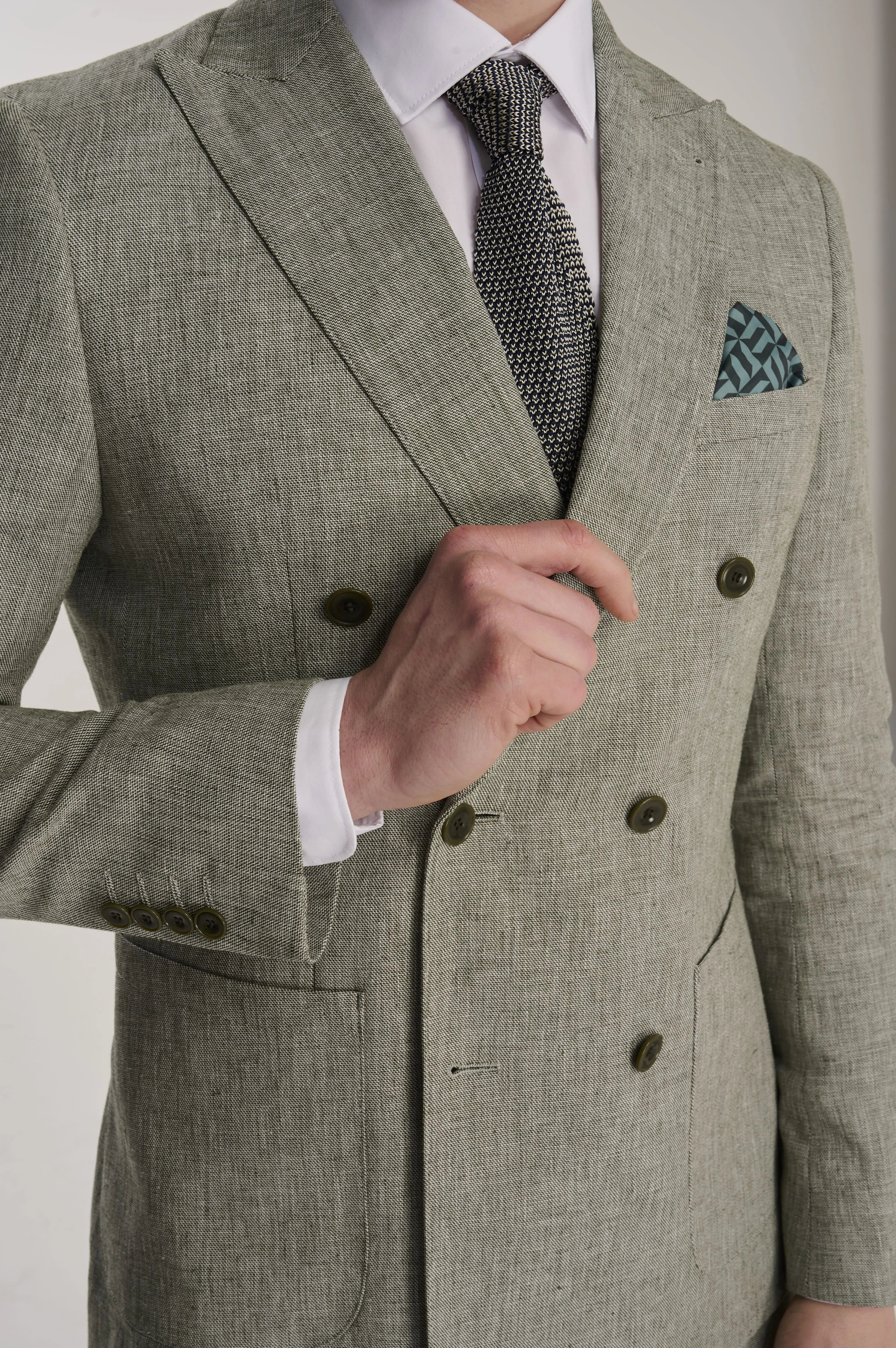Giacomo Cotton Linen Double Breasted Suit Jacket in Green