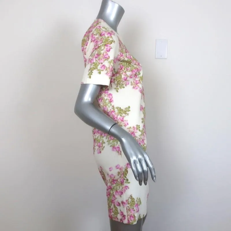 Giambattista Valli Dress Ivory Floral Print Crepe Size 38 Short Sleeve Shift