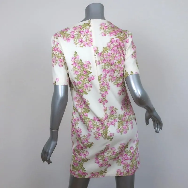 Giambattista Valli Dress Ivory Floral Print Crepe Size 38 Short Sleeve Shift