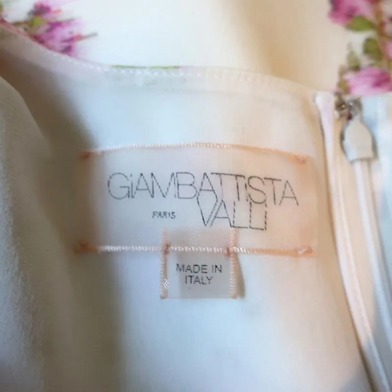 Giambattista Valli Dress Ivory Floral Print Crepe Size 38 Short Sleeve Shift