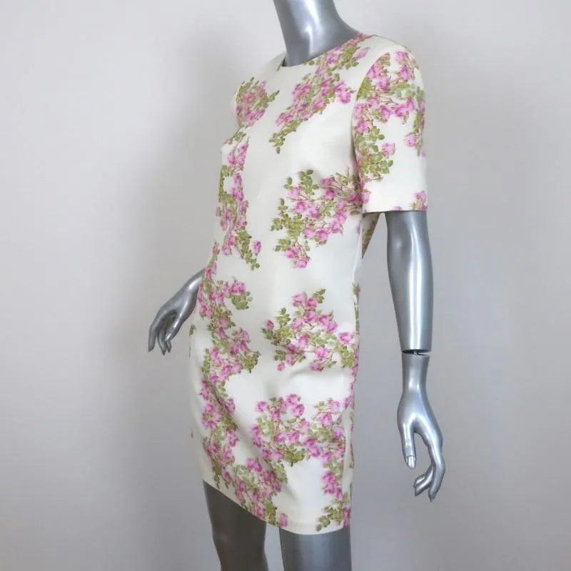 Giambattista Valli Dress Ivory Floral Print Crepe Size 38 Short Sleeve Shift