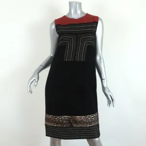Giambattista Valli Dress Leopard-Trim Black & Gold Knit Size 44 Sleeveless Shift