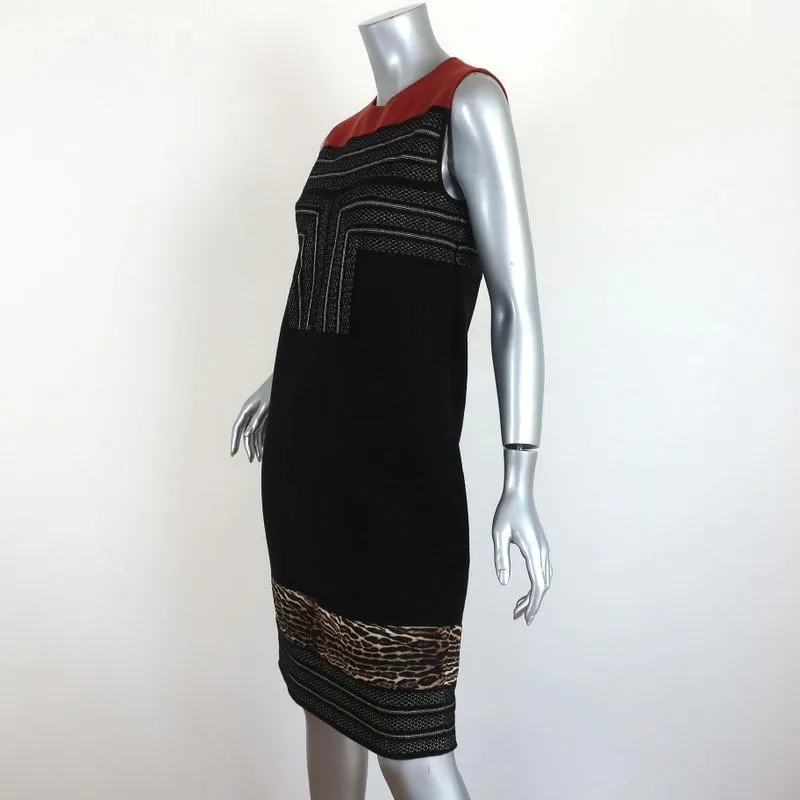 Giambattista Valli Dress Leopard-Trim Black & Gold Knit Size 44 Sleeveless Shift
