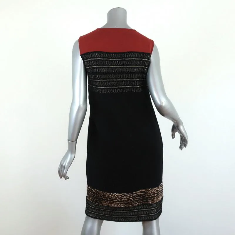Giambattista Valli Dress Leopard-Trim Black & Gold Knit Size 44 Sleeveless Shift