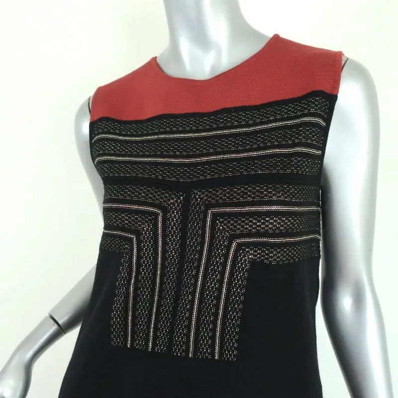 Giambattista Valli Dress Leopard-Trim Black & Gold Knit Size 44 Sleeveless Shift