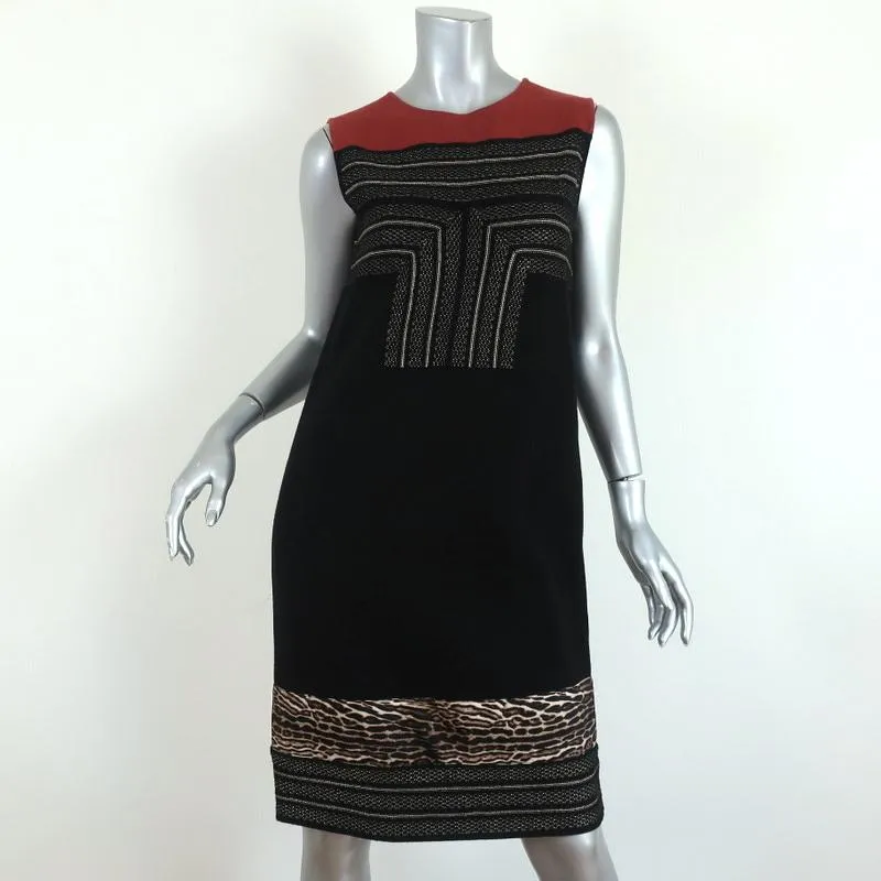 Giambattista Valli Dress Leopard-Trim Black & Gold Knit Size 44 Sleeveless Shift