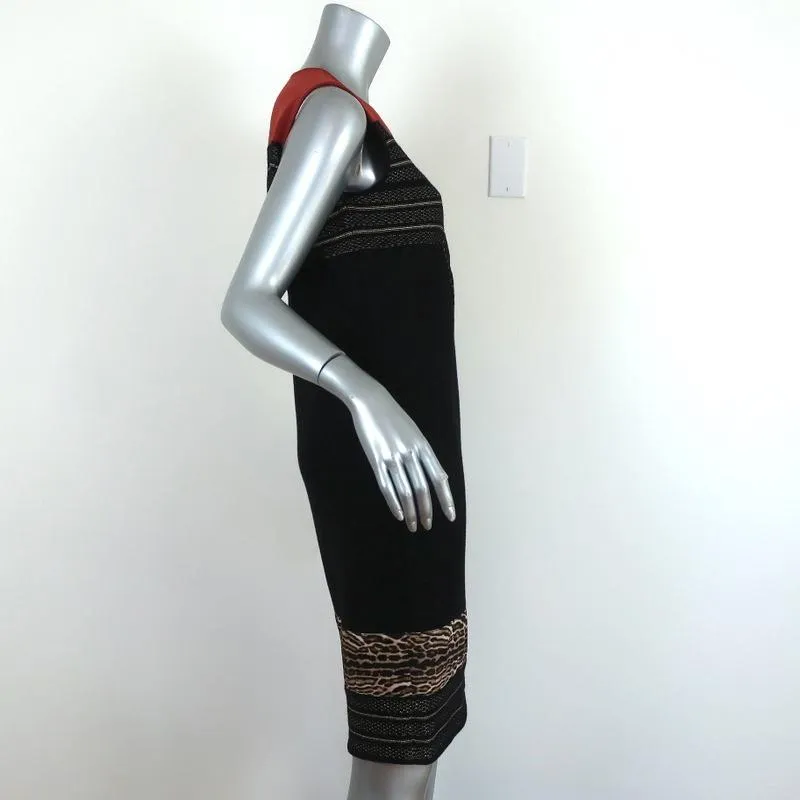 Giambattista Valli Dress Leopard-Trim Black & Gold Knit Size 44 Sleeveless Shift