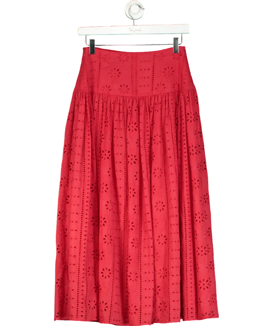Glamoda Red Broderie Anglaise Midi Skirt UK S