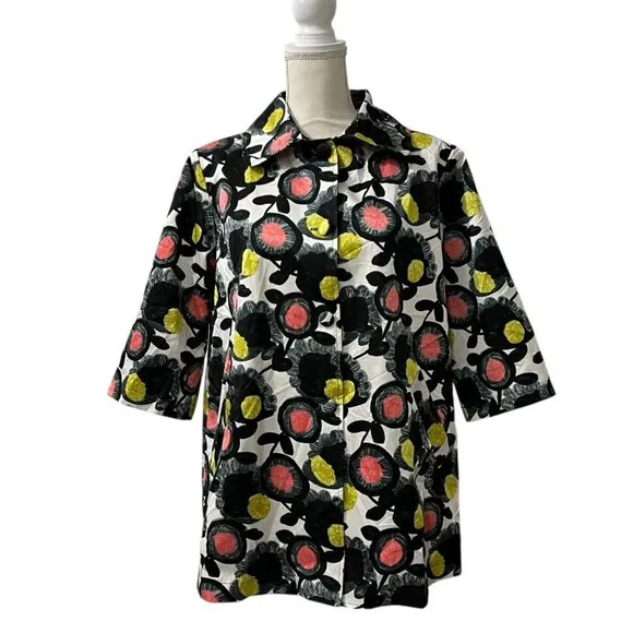 Grace Chuang New York Jacquard Floral Print A Line Coat Size M