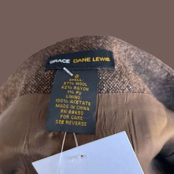 Grace Dane Lewis Women's Rustic Brown Pleated Wool Blend Skirt Size 8 NWT