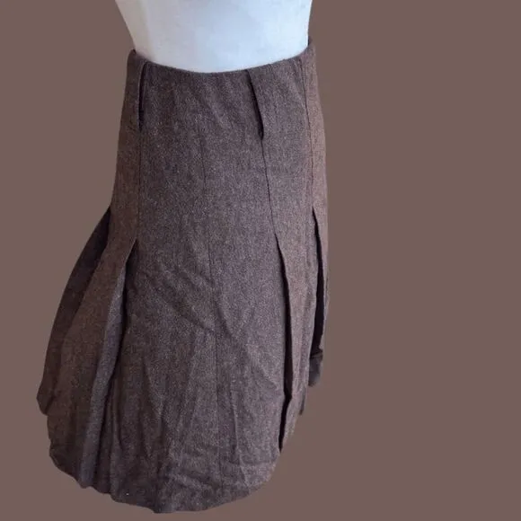 Grace Dane Lewis Women's Rustic Brown Pleated Wool Blend Skirt Size 8 NWT