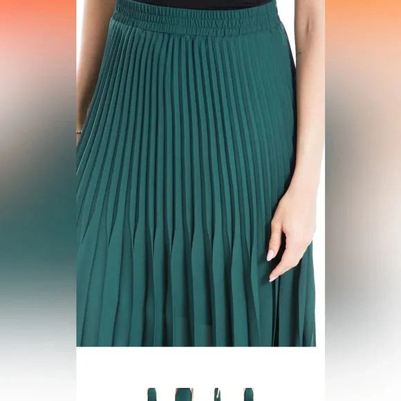Green Emerald elastic waist Pleated Midi Skirt XS