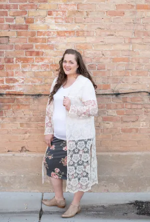 Grey Floral Pencil Skirt (Plus Size)