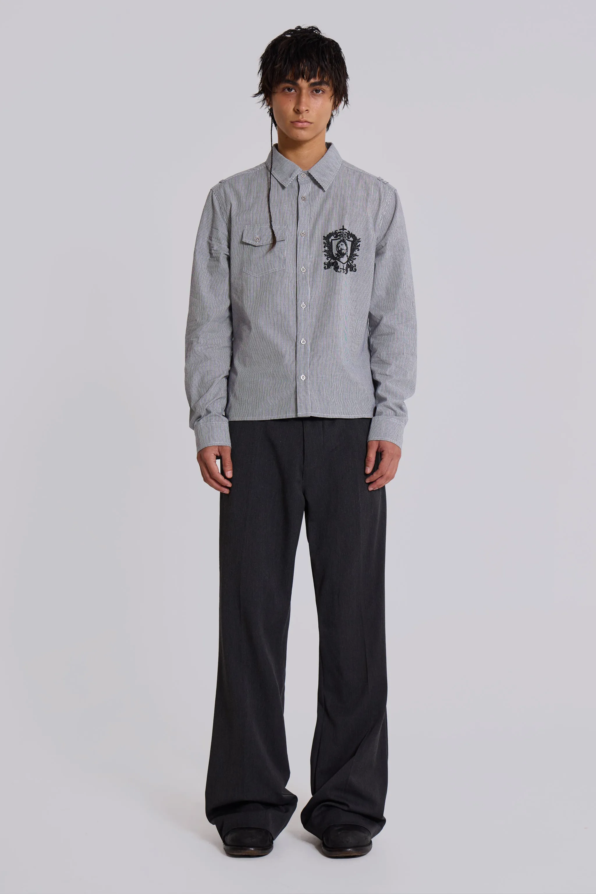 Grey Stacked Bootcut Suit Pants