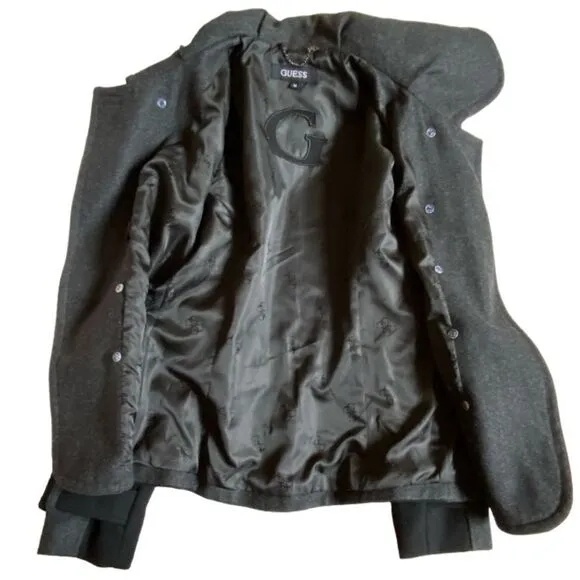 Guess Wool Blend Colorblock Pea Coat Jacket Size M Grey Black Long Sleeve Retro