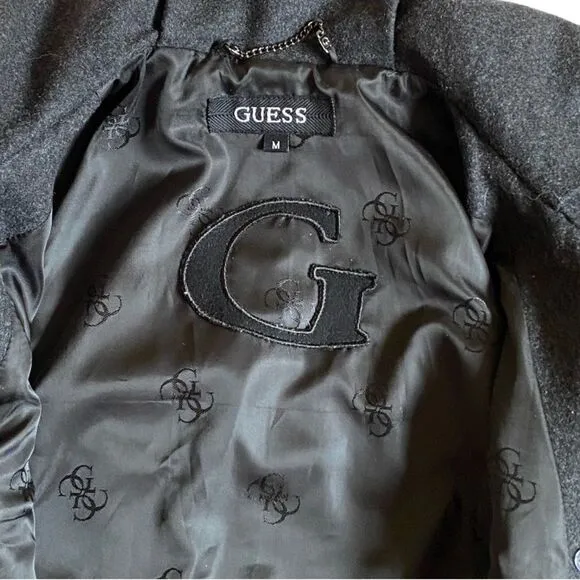 Guess Wool Blend Colorblock Pea Coat Jacket Size M Grey Black Long Sleeve Retro