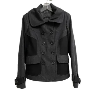 Guess Wool Blend Colorblock Pea Coat Jacket Size M Grey Black Long Sleeve Retro