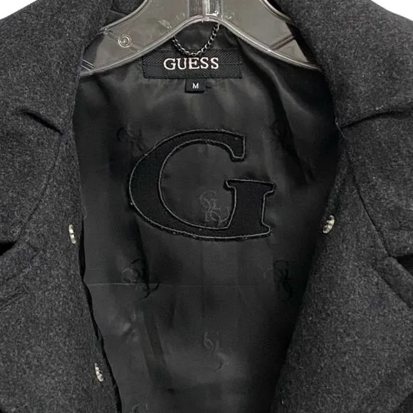 Guess Wool Blend Colorblock Pea Coat Jacket Size M Grey Black Long Sleeve Retro