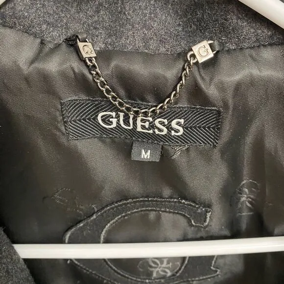 Guess Wool Blend Colorblock Pea Coat Jacket Size M Grey Black Long Sleeve Retro