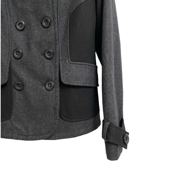 Guess Wool Blend Colorblock Pea Coat Jacket Size M Grey Black Long Sleeve Retro