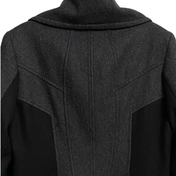 Guess Wool Blend Colorblock Pea Coat Jacket Size M Grey Black Long Sleeve Retro